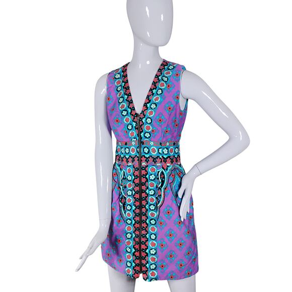 Nanette Lepore Dress Size Small Moroccan Purple Print and Teal Full Zipper Front - Picture 1 of 10